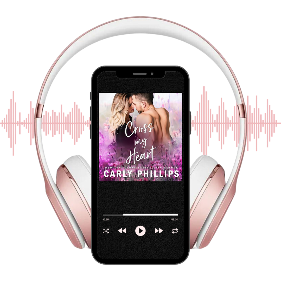 Cross My Heart audiobook cover on shown on player with headphones and soundwaves behind.