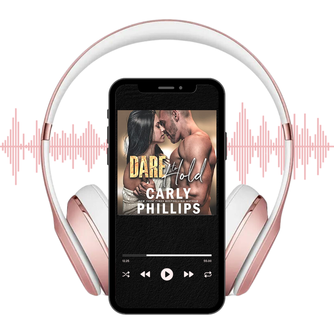 Dare to Hold audiobook on player with headphones and soundwaves