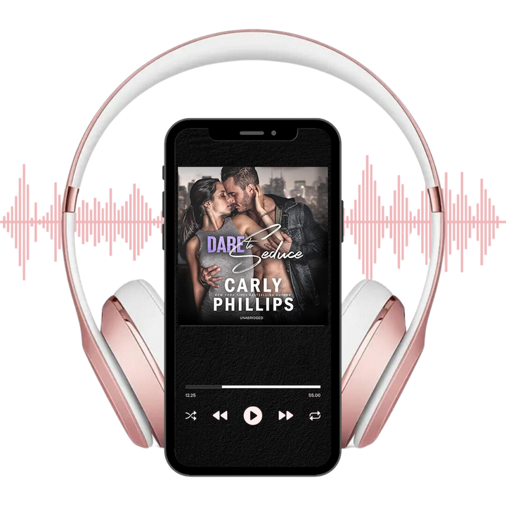 Dare to Seduce audiobook on player with headphones and soundwaves