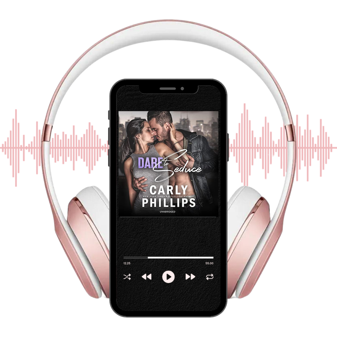 Dare to Seduce audiobook on player with headphones and soundwaves