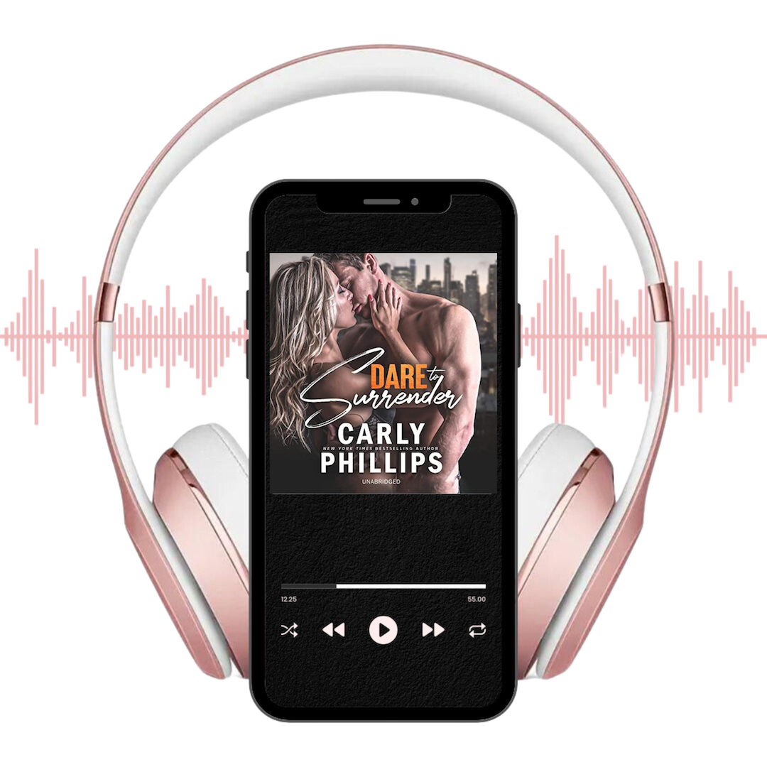 Dare to Surrender audiobook on player with headphones and soundwaves