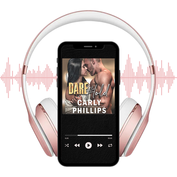 Dare to Hold audiobook on player with headphones and soundwaves