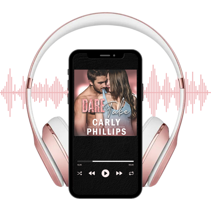 Dare to Take audiobook on player with headphones and soundwaves