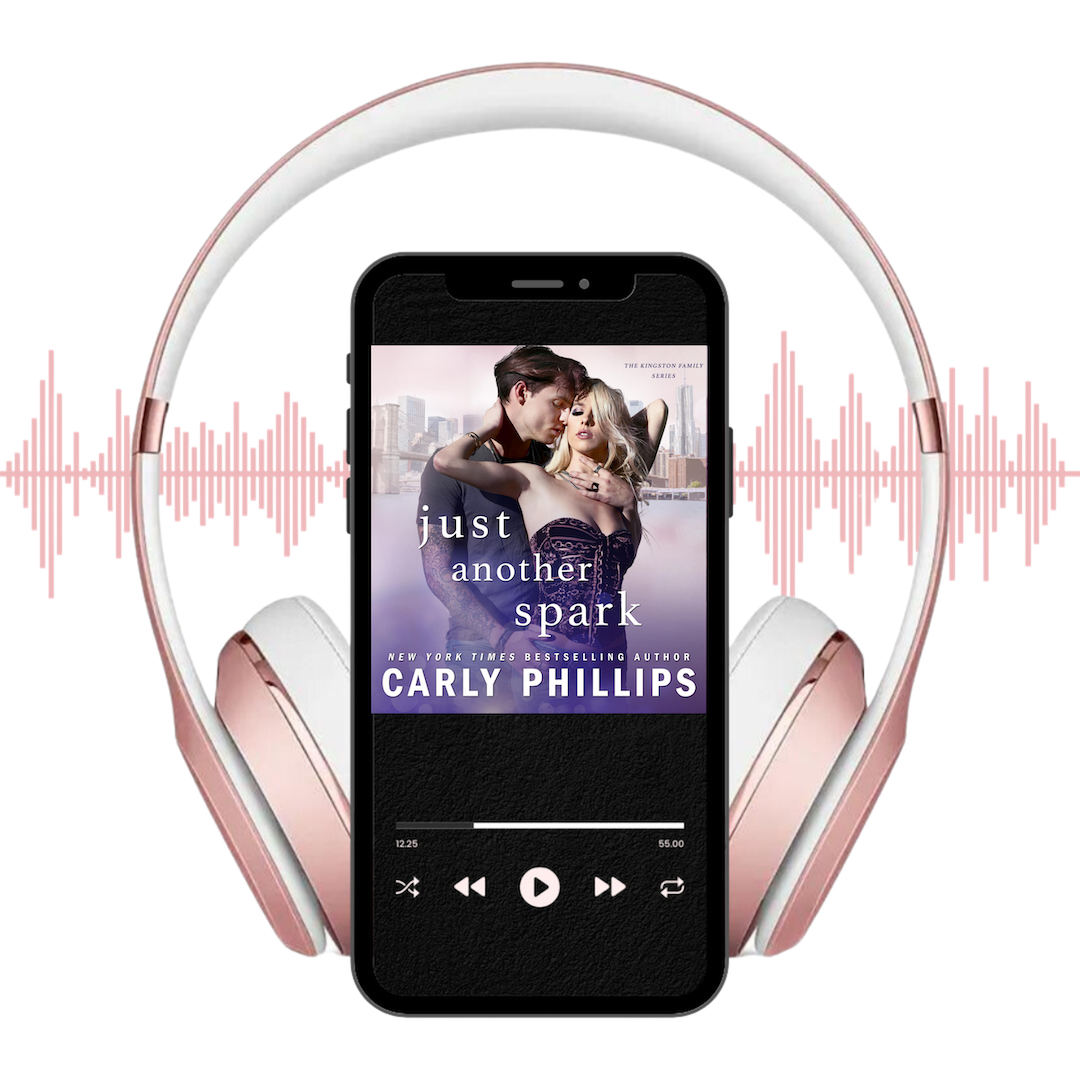 Just Another Spark audiobook shown on player with headphones and soundwaves