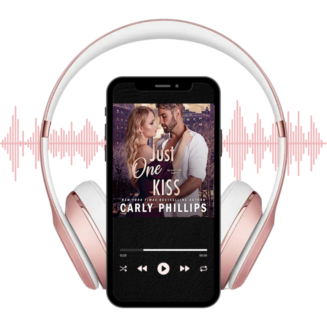 Just One Kiss audiobook on player displayed with headphones and soundwaves