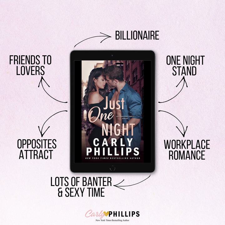 Promo image for Just One Night by Carly Phillips highlighting tropes: billionaire.