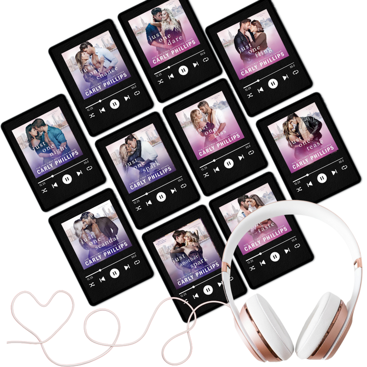 Kingston Family 10-book series sexy couples shown on audiobook covers with headphones