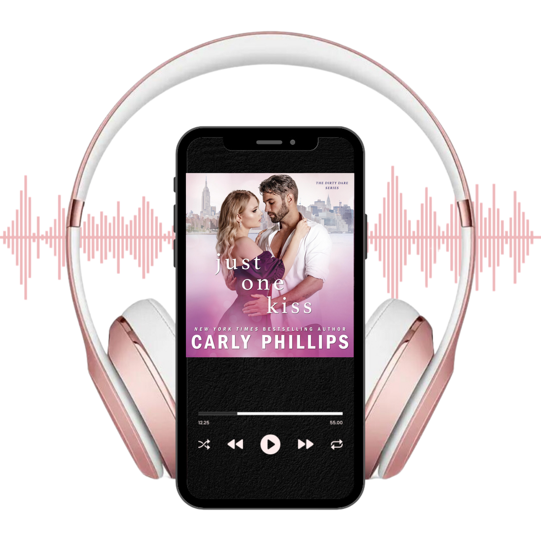 Just One Kiss audiobook on player displayed with headphones and soundwaves