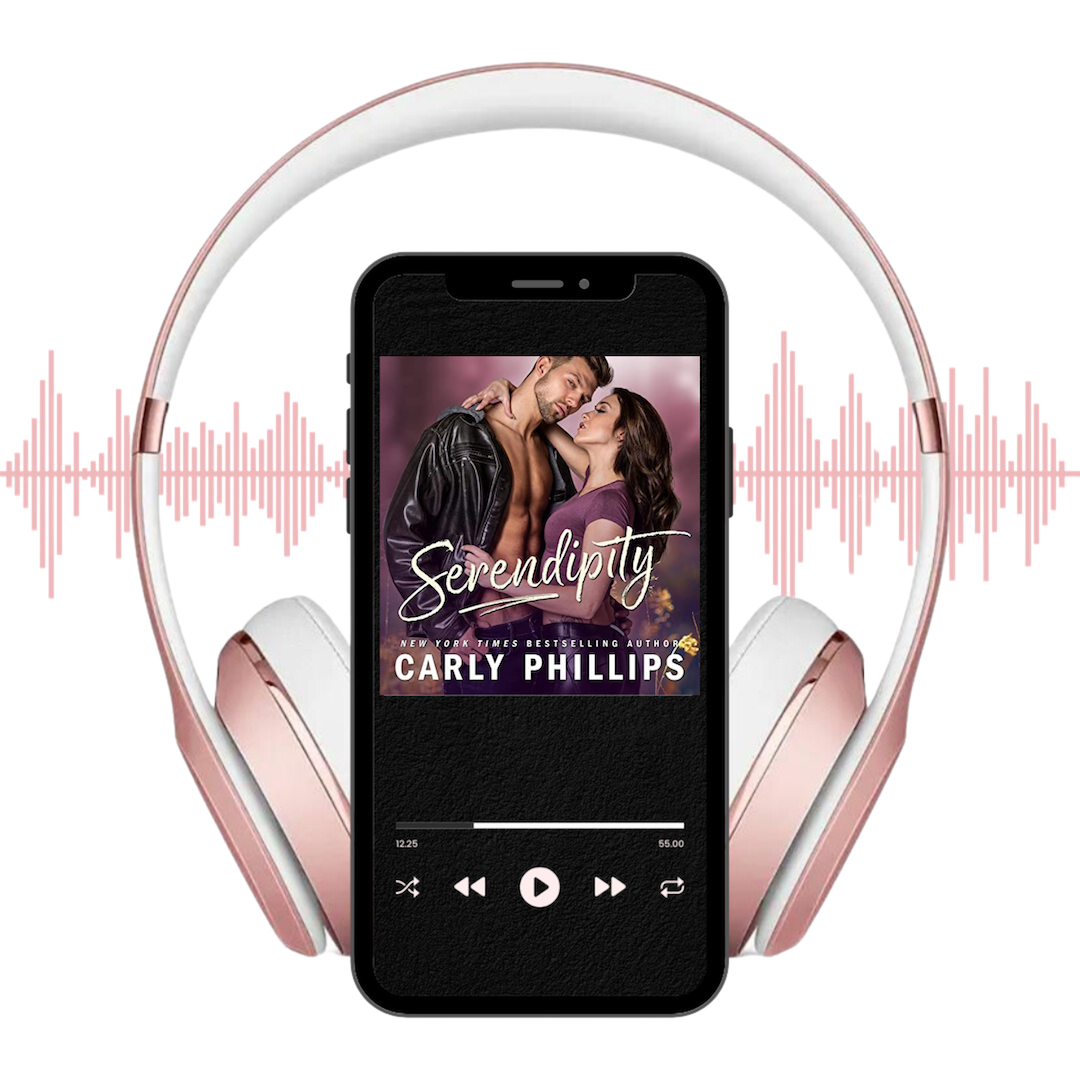 Serendipity audiobook displayed on player with headphones and soundwaves