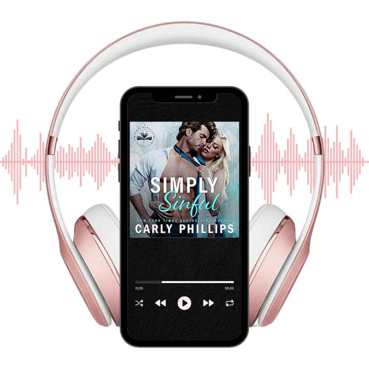 Simply Sinful audiobook displayed on player with headphones