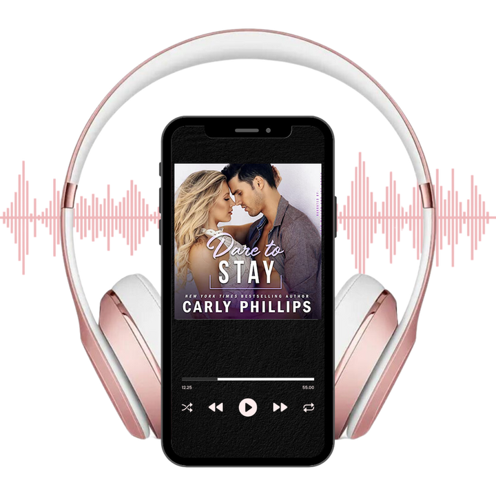 Dare to Stay audiobook on player with headphones and soundwaves
