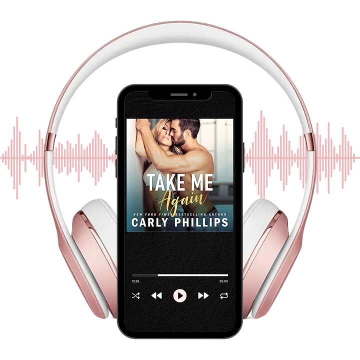 Take Me Again audiobook shown on player with headphones and soundwaves