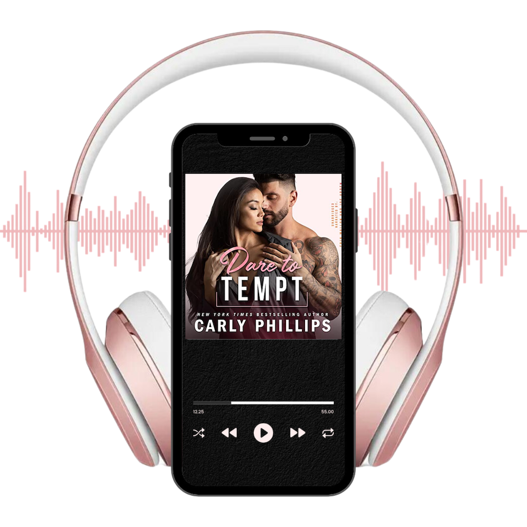 Dare to Tempt audiobook on player with headphones and soundwaves